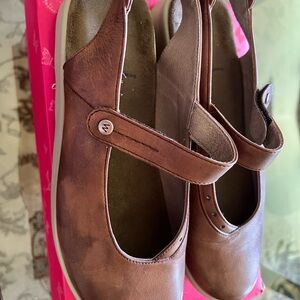 Wolky Brown Leather Mary Jane Flats